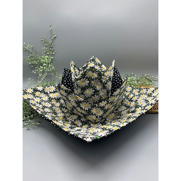 Set of 3 Microwave Bowl Cozy Holder, Reversible, Daisies And Dots Floral New - Picture 1 of 10
